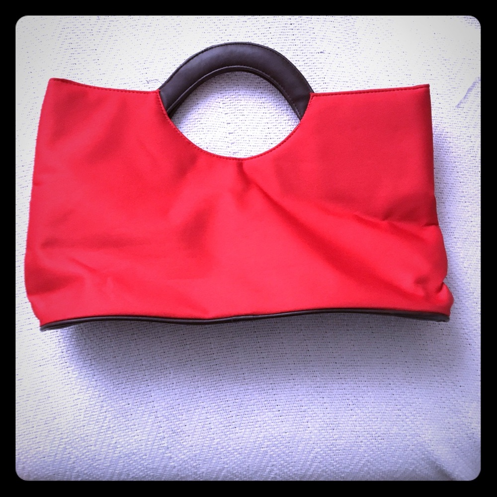 Red Purse / Brown Handle and Bottom
